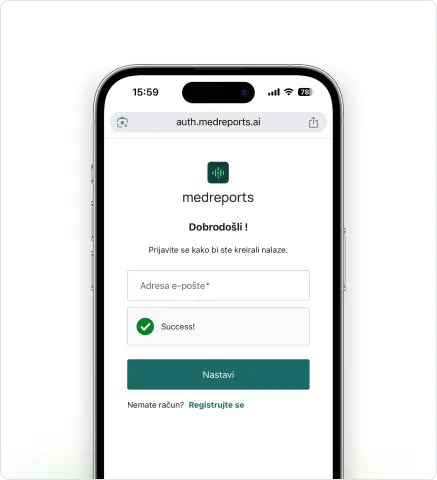 Медрепортс апликација — покретање снимања гласовног налаза на мобилном уређају